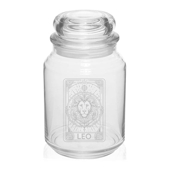 26 oz Glass Candy Jar Apothecary Storage Jar Gift Leo Tarot Card Zodiac Horoscope