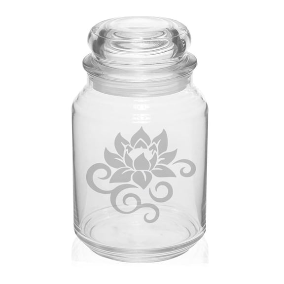 26 oz Glass Candy Jar Apothecary Storage Jar Gift Lotus Flower Scroll