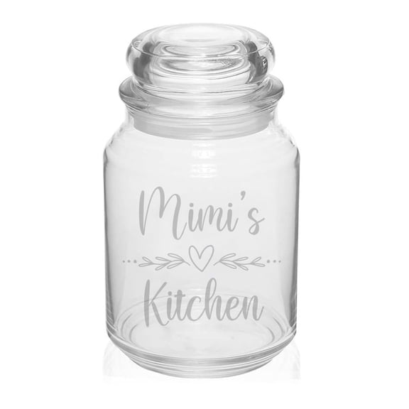 26 oz Glass Candy Jar Apothecary Storage Jar Gift Mimi's Kitchen Heart Grandmother