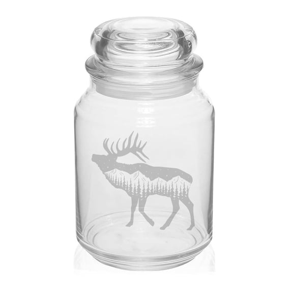 26 oz Glass Candy Jar Apothecary Storage Jar Gift Moose Forest Mountains Stars
