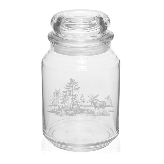 26 oz Glass Candy Jar Apothecary Storage Jar Gift Moose in Forest Trees Marsh