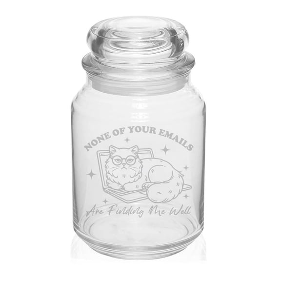 26 oz Glass Candy Jar Apothecary Storage Jar Gift None Of Your Emails Are Finding Me Well Funny Cat Coworker Office