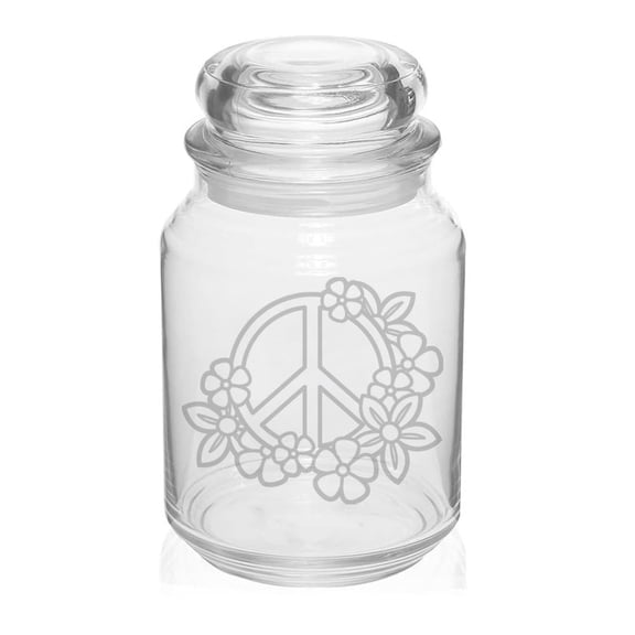 26 oz Glass Candy Jar Apothecary Storage Jar Gift Peace Sign with Flowers