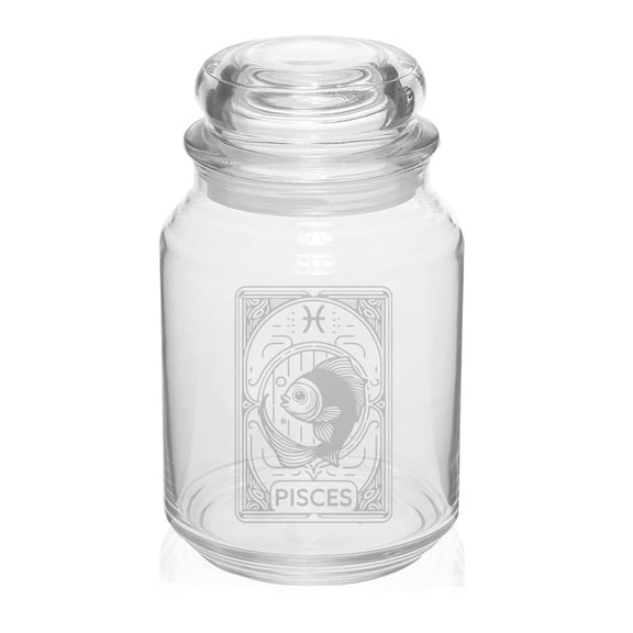26 oz Glass Candy Jar Apothecary Storage Jar Gift Pisces Tarot Card Zodiac Horoscope