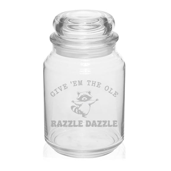 26 oz Glass Candy Jar Apothecary Storage Jar Gift Razzle Dazzle Raccoon Funny