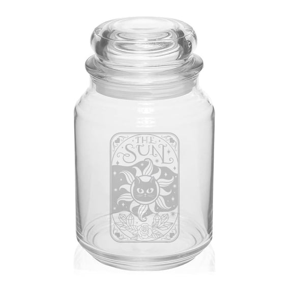 26 oz Glass Candy Jar Apothecary Storage Jar Gift Sun Cat Tarot Card