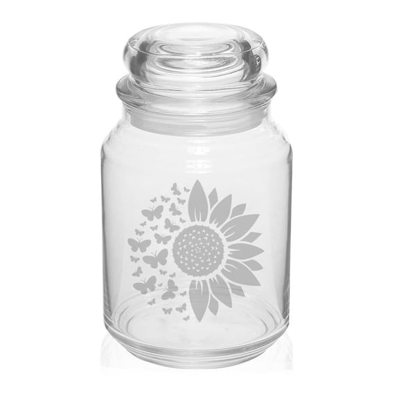 26 oz Glass Candy Jar Apothecary Storage Jar Gift Sunflower Butterfly
