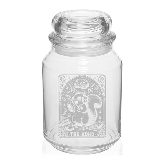 26 oz Glass Candy Jar Apothecary Storage Jar Gift The ADHD Squirrel Tarot Card Funny