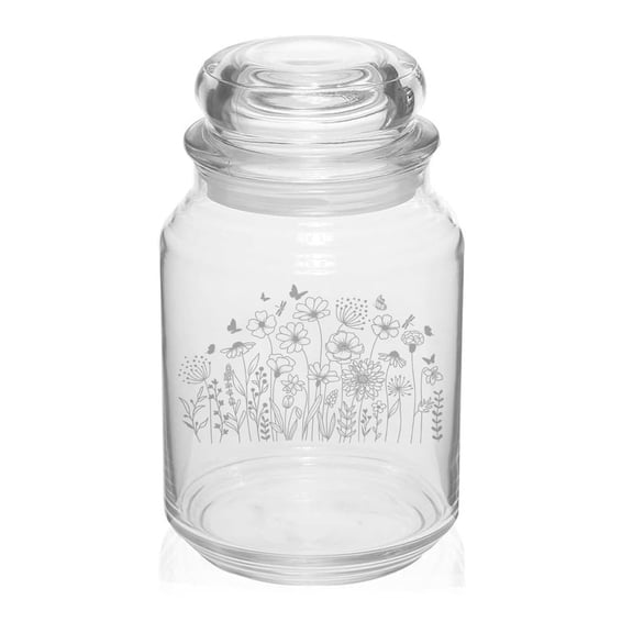 26 oz Glass Candy Jar Apothecary Storage Jar Gift Wildflowers Blooming with Butterflies