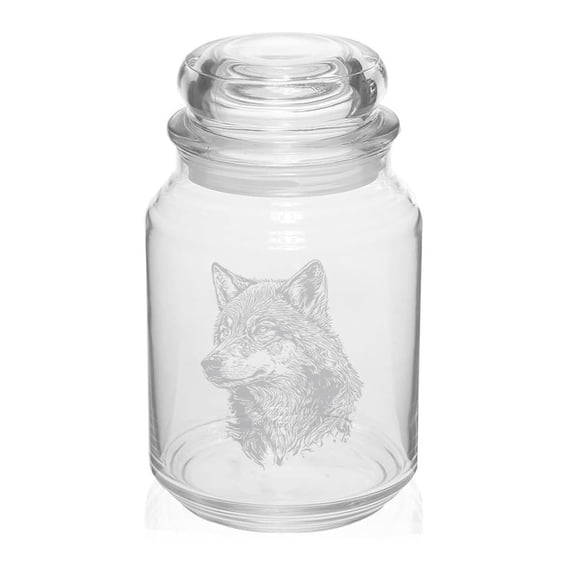 26 oz Glass Candy Jar Apothecary Storage Jar Gift Wolf Head