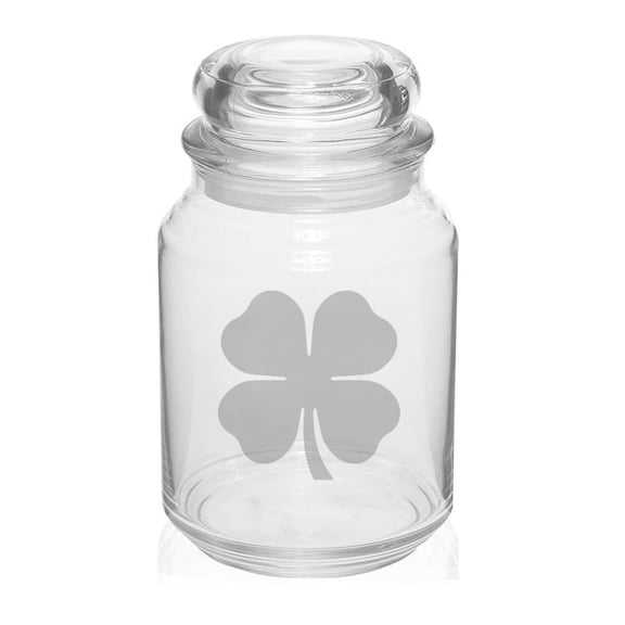 26 oz Glass Candy Jar Gift 4 Leaf Clover