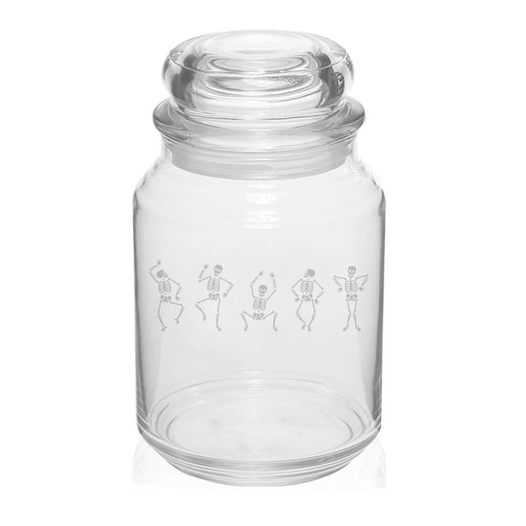 26 oz Glass Candy Jar Gift Dancing Skeletons Halloween