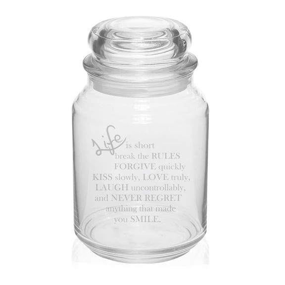 26 oz Glass Candy Jar Gift Life is Short Quote