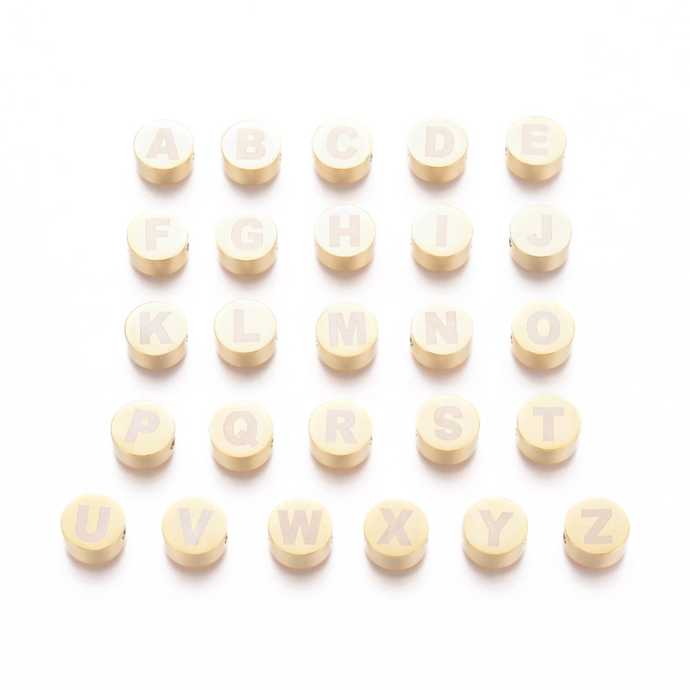 26 pc 304 Stainless Steel Beads Flat Round & Alphabet Letter A~Z 10x4.5mm Hole: 2mmDIY