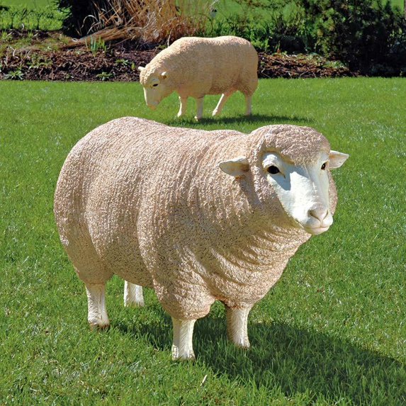 26" Classic Victorian Ewe Life-size Sheep Statue Sculpture Figurine - Set of 2