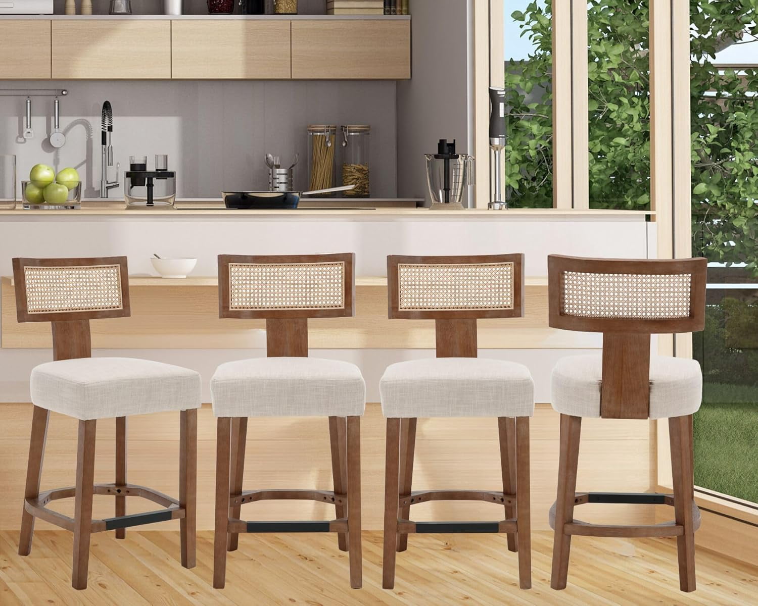 Stackable Wicker Bar Stools 26\u2019\u2019 Rattan Barstools with Back Counter Height Bar Stools Set ...