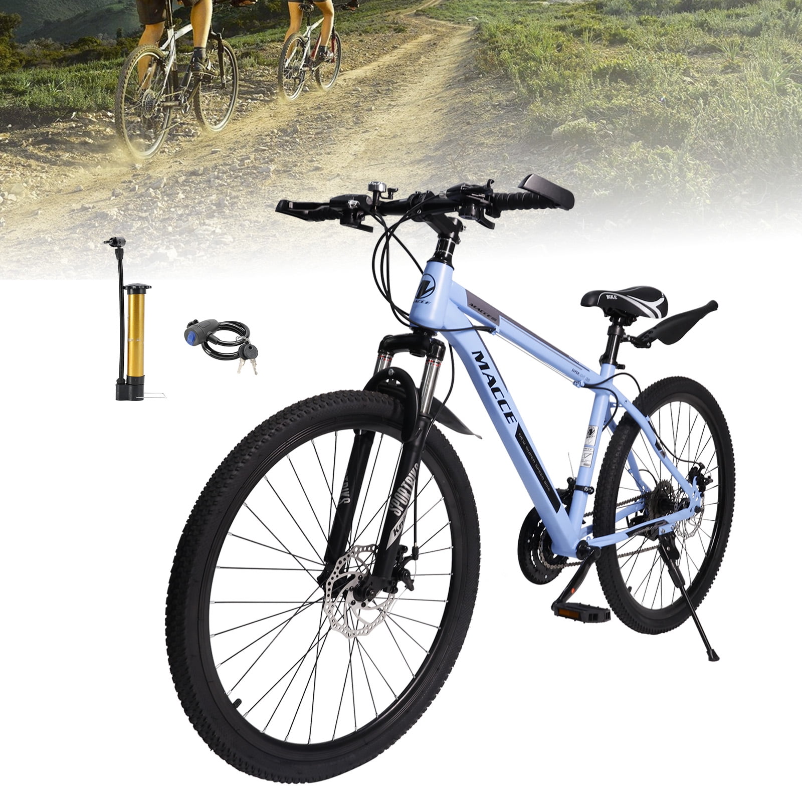 26" wheels 27 speed double disc brake mountain bike MTB for adults Blue