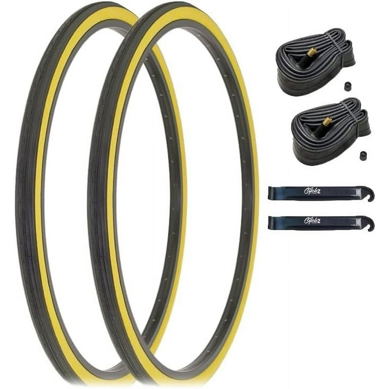 26 x 1 3 8 Bicycle Tire Kit Classic Black Gumwall Style Includes 2X Inner Tubes and 2X Premium Tire Lever Tools Replacement Kit for Road or Touring