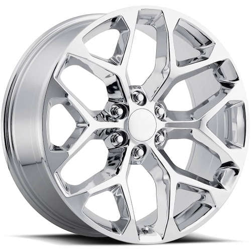 26" x 10" for Chevrolet Truck Snowflake Replica Wheels FR59 Chrome (26" x 10", +24 Offset, 6x139.7 Bolt Pattern, 78.1mm Hub)