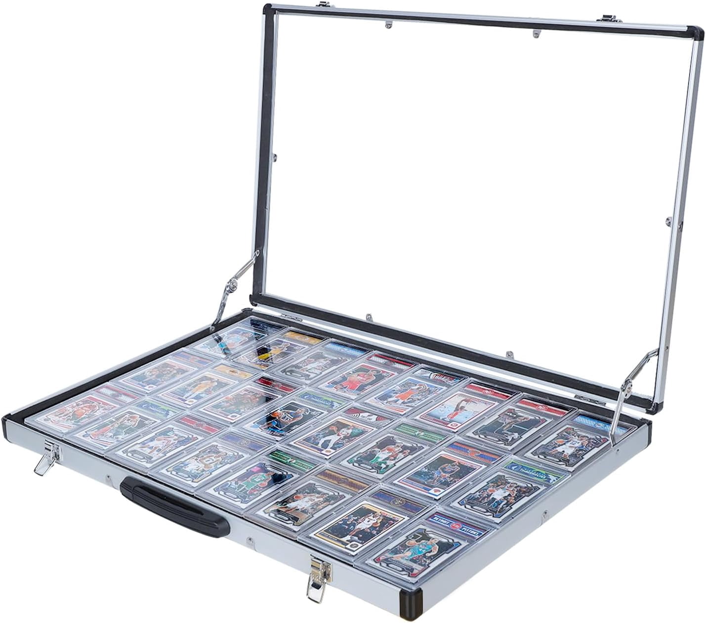 sports card show display case 26 inchx 17 inch Aluminum Lockable Portable Graded Card Holder for Trading Cards Collectibles Storage Trade with Clear clear viewing Locking Portable Jewelry & Trading