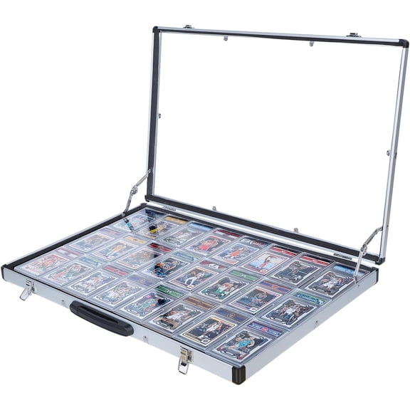 26"x 17" Aluminum Card Display Case Lockable Portable Graded Card Holder for Trading Sports Cards Collectibles Storage Trade Show with Clear View Lid