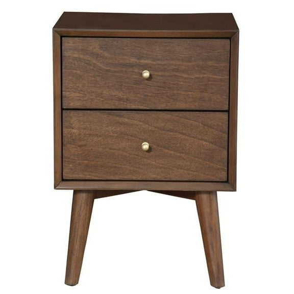 26 x 18 x 15 in. Flynn Mid Century Modern 2 Drawer Nightstand, Walnut
