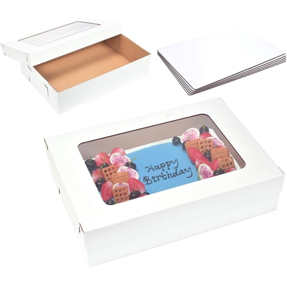 26 x 18 x 5 Inch Full Sheet Cake Boxes with Thick Rectangular Cake Boards, 5 Pack