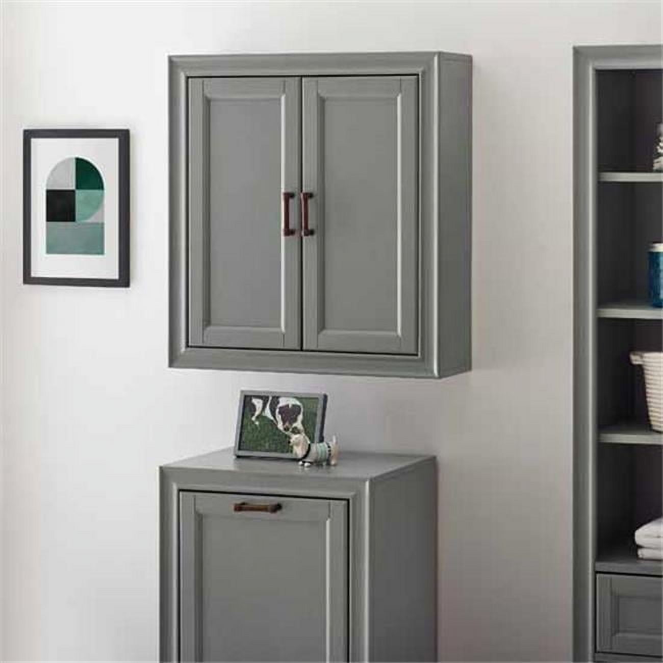 Tara Vintage Gray Pine Wall Cabinet with Bronze Hardware