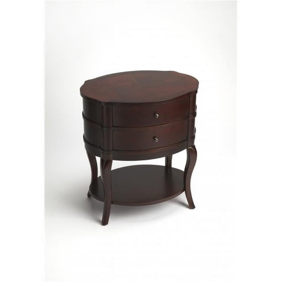 26 x 24 x 18 in. Dark Brown & Cherry Solid & Manufactured Wood Oval End Table with Two Drawers & Shelf