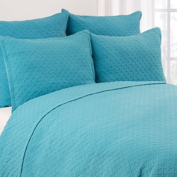 26" x 26" Basketweave Azul Solid Blue Cotton Euro Sham Set - Machine Washable