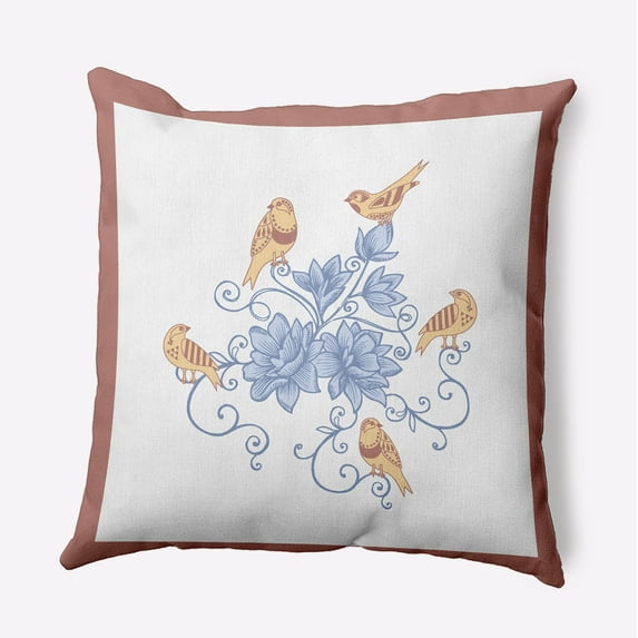 26" x 26" Simply Daisy Birds And Flowers Polyester Accent Pillow, Rusty Mauve Qty 1