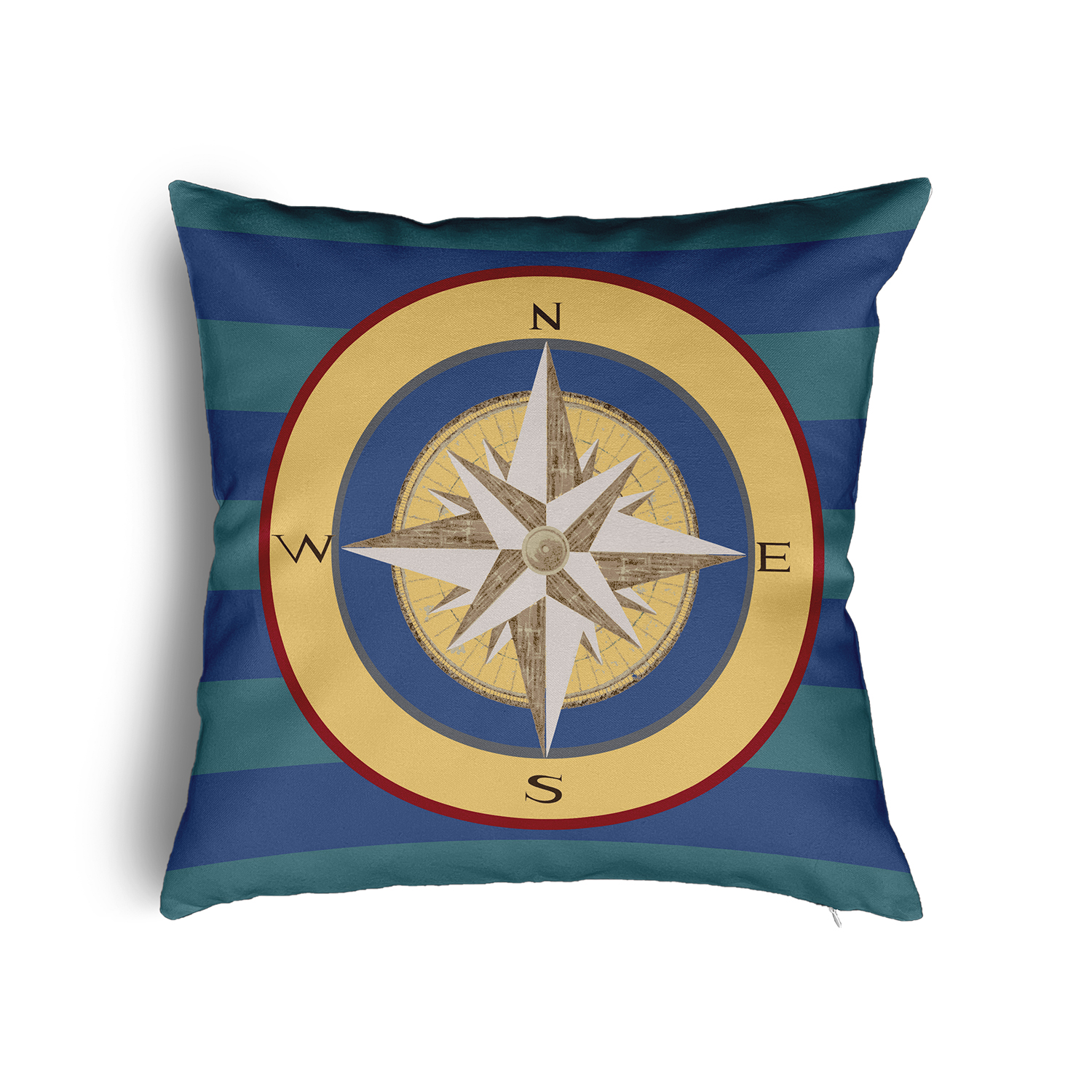 26" x 26" Simply Daisy Compass on Stripes Poly Pillow with Zipper, Nautical Navy Qty 1