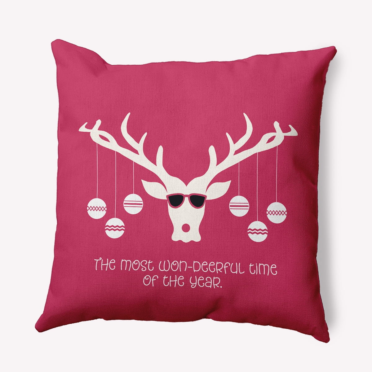 26" x 26" Simply Daisy Cool Christmas Deer Polyester Accent Pillow, Holiday Pink Qty 1