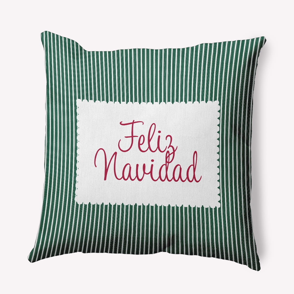 26" x 26" Simply Daisy Feliz Navidad Ticking Polyester Accent Pillow, Forest Green Qty 1