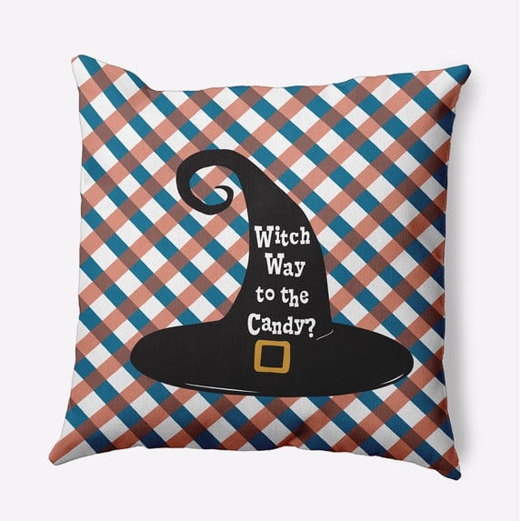 26" x 26" Simply Daisy Halloween Witch Way to the Candy Polyester Accent Pillow, Unreal Teal Qty 1