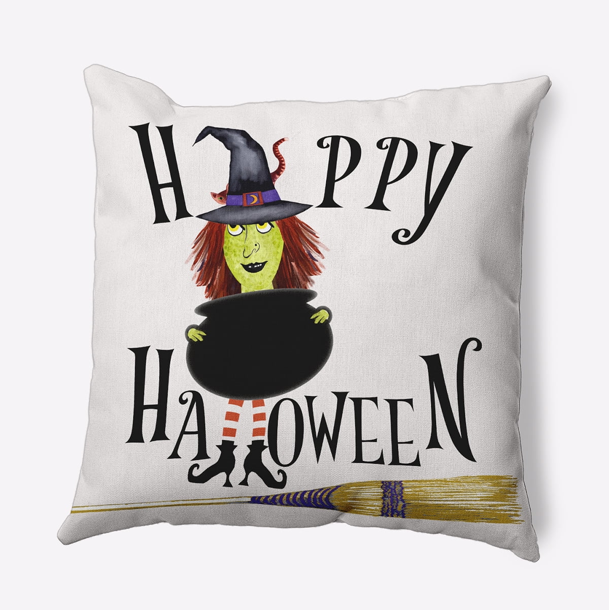 26" x 26" Simply Daisy Happy Halloween Witch Polyester Accent Pillow, White Qty 1
