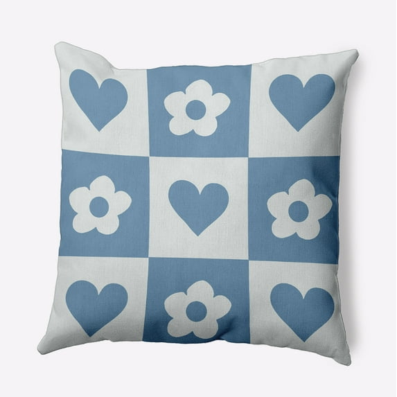 26" x 26" Simply Daisy Heart And Flowers Grid Polyester Accent Pillow, Chambray Qty 1