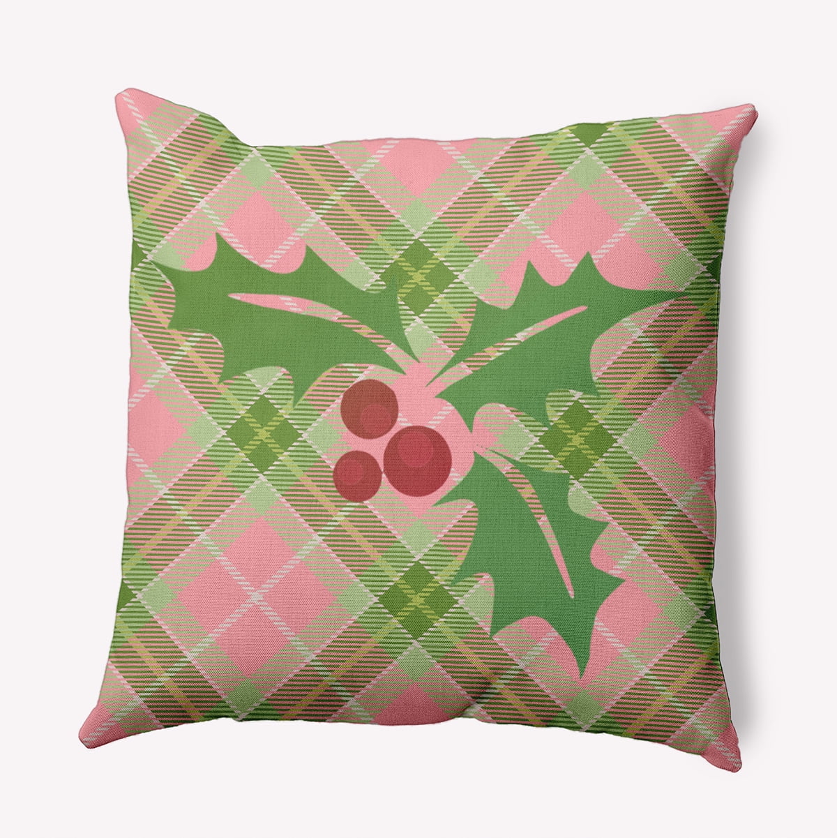 26" x 26" Simply Daisy Holly on Plaid Polyester Accent Pillow, Pink Icing Qty 1