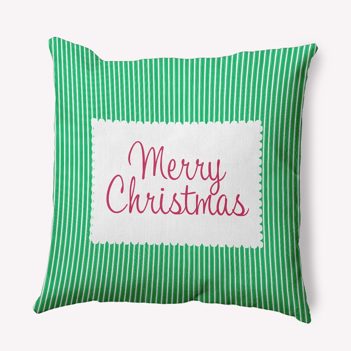 26" x 26" Simply Daisy Merry Christmas Ticking Polyester Accent Pillow, Bright Green Qty 1