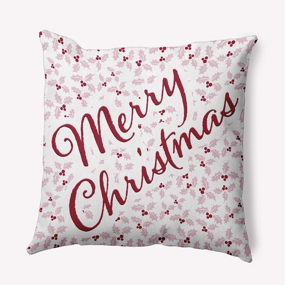 26" x 26" Simply Daisy Merry Christmas with Holly Polyester Accent Pillow, Light Pink Qty 1