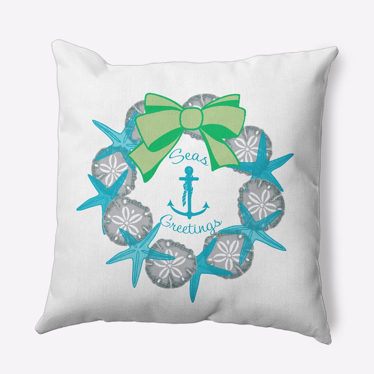 26" x 26" Simply Daisy Seas and Greetings Wreath Polyester Accent Pillow, Turquoise Qty 1