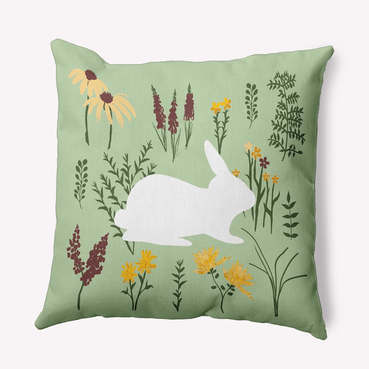 26" x 26" Simply Daisy Spring Meadow Bunny Polyester Accent Pillow, Light Green Qty 1