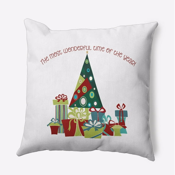 26" x 26" Simply Daisy Tree and Gifts Polyester Accent Pillow, Cardinal Red Qty 1