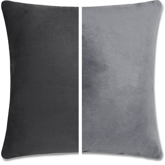 26" x 26" Throw Pillow - Iron Grey: 2 PCS / 4 Sided. Luxurious Premium Down Feather Fill w/ Reversible Cover Microsuede/Microplush Fabric. Forever Fluffy, Beautiful & Supportive. Soft & Comfy.