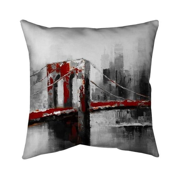 26 x 26 in. Abstract & Red Brooklyn Bridge-Double Sided Print Indoor Pillow