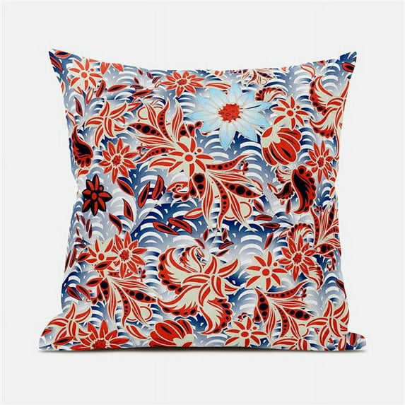 26 x 26 in. Flying Floral Paisley Broadcloth Indoor & Outdoor Zippered Pillow - Red & Blue
