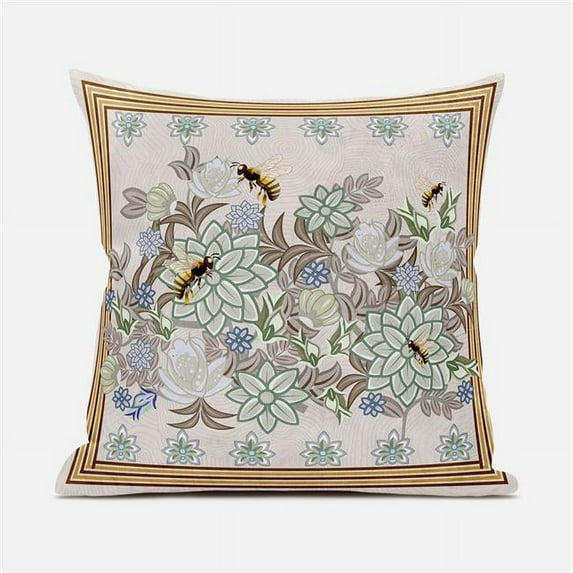 26 x 26 in. Honeybee on Flower Broadcloth Indoor & Outdoor Blown & Closed Pillow - Green & Brown