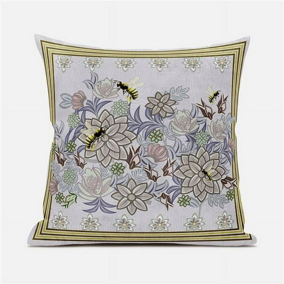 26 x 26 in. Honeybee on Flower Broadcloth Indoor & Outdoor Zippered Pillow - Purple & Brown