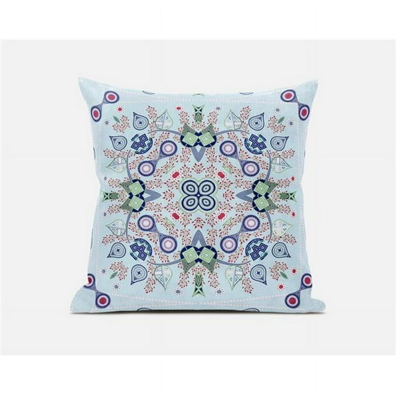 26 x 26 in. Paisley Leaf Geo Broadcloth Indoor & Outdoor Zippered Pillow - Light Blue, Green & Red