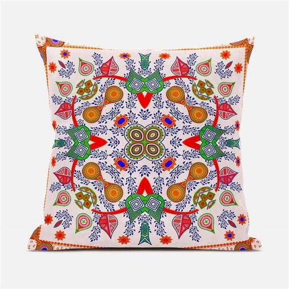 26 x 26 in. Paisley Leaf Geo Duo Broadcloth Indoor & Outdoor Blown & Closed Pillow - White, Red & Orange